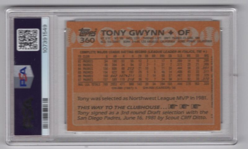 1988 TOPPS TONY GWYNN 20.00 6 SAN DIEGO PADRES #360 - Image 3