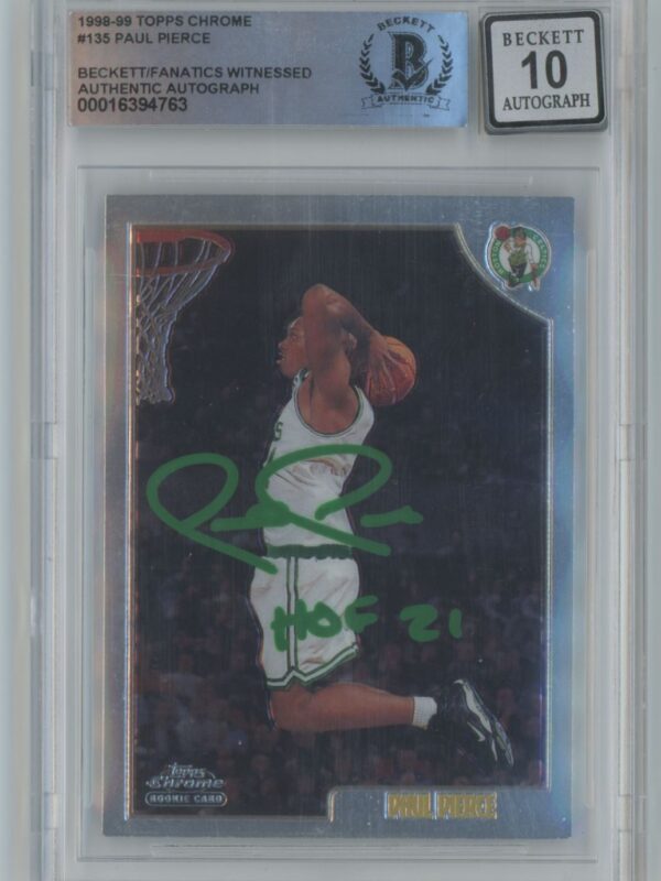 1998-99 TOPPS CHROME PAUL PIERCE ROOKIE AUTO BECKETT 10 BOSTON CELTICS #135
