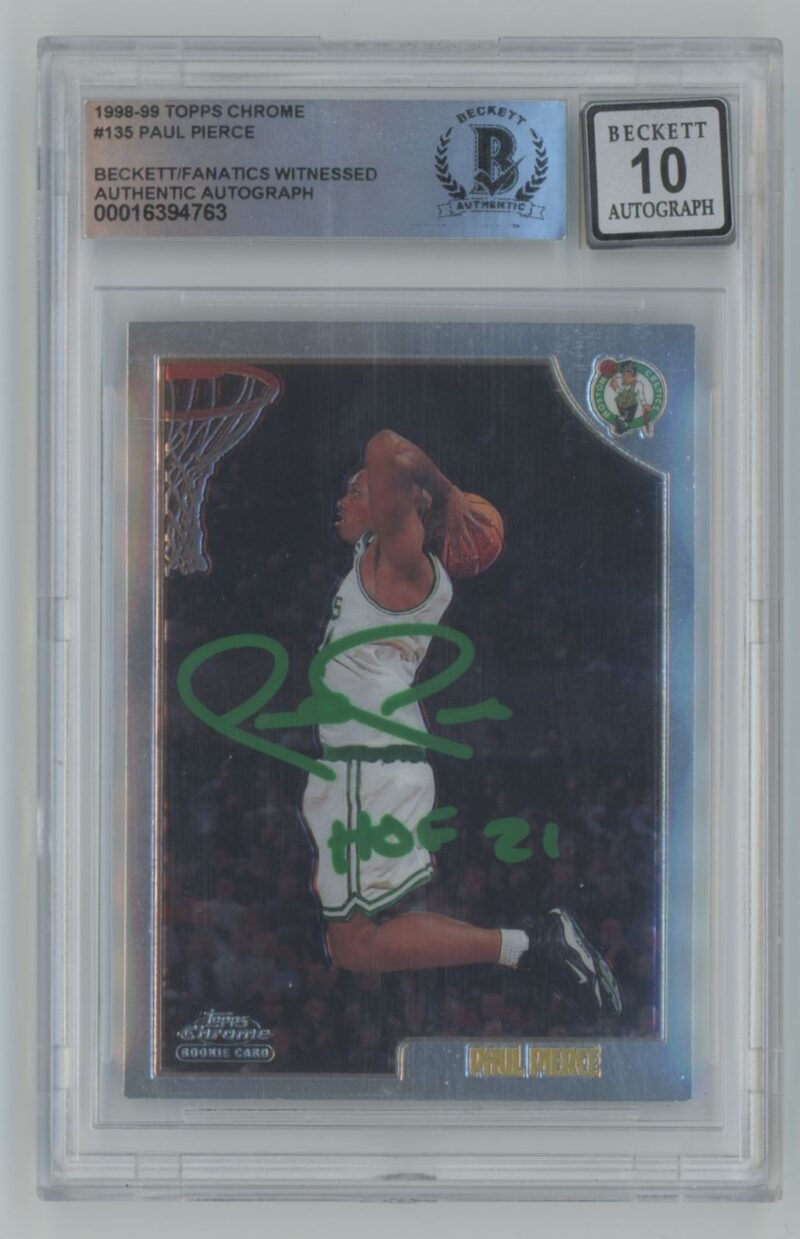 1998-99 TOPPS CHROME PAUL PIERCE ROOKIE AUTO BECKETT 10 BOSTON CELTICS #135