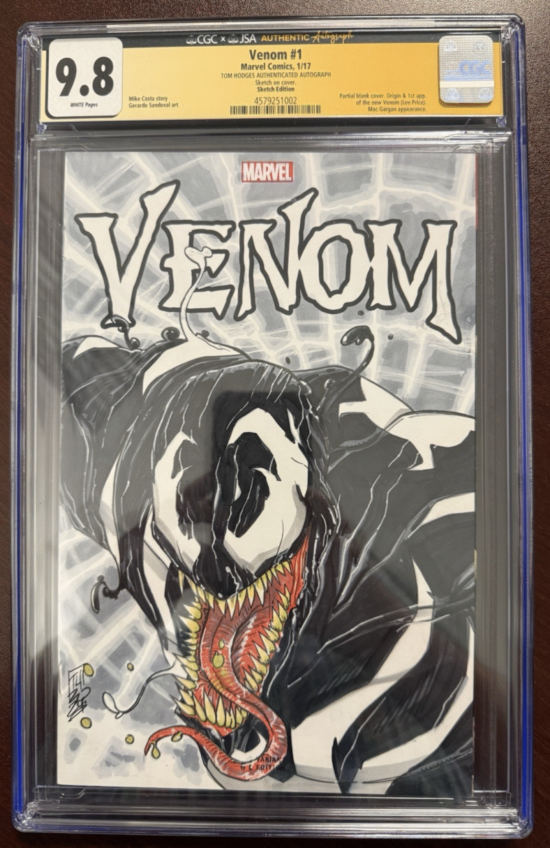 Marvel Comic Venom 1 Sketch Eddition with Artist Tom Hodges Autograph CGC 286740536823