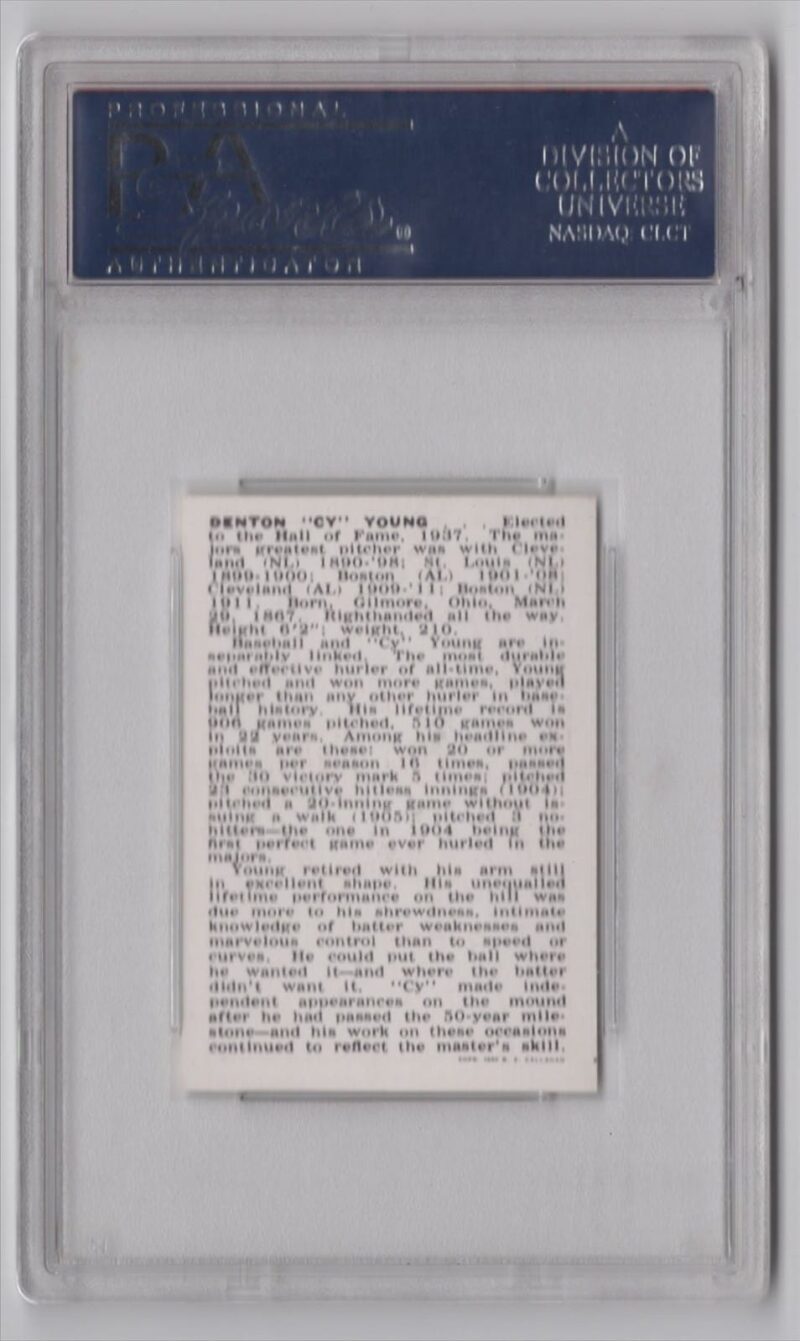 1950 CALLAHAN HOF CY YOUNG PSA 9 CLEVELAND LOW POP - Image 3