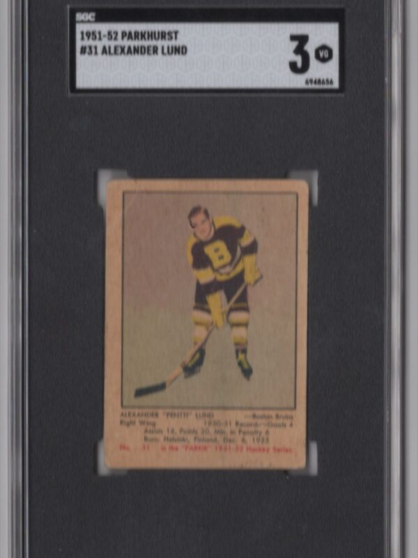 1951-52 PARKHURST ALEXANDER LUND ROOKIE SGC 3 BOSTON BRUINS #31 POP 4