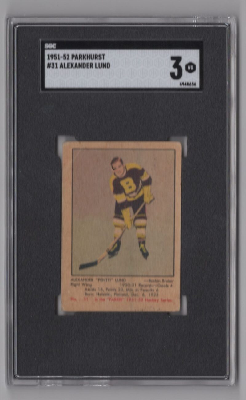 1951 52 PARKHURST ALEXANDER LUND ROOKIE SGC 3 BOSTON BRUINS 31 POP 4 286685204064