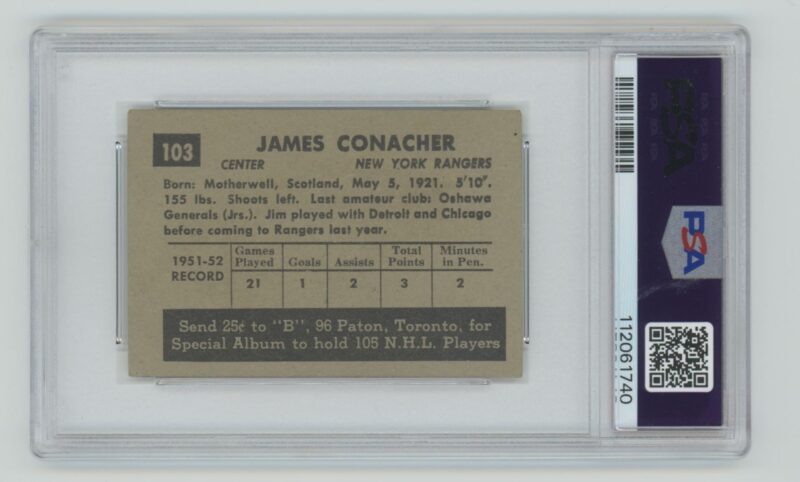 1952 53 PARKHURST VINTAGE HOCKEY JIM CONACHER PSA 15 NEW YORK RANGERS 103 286685205314 2