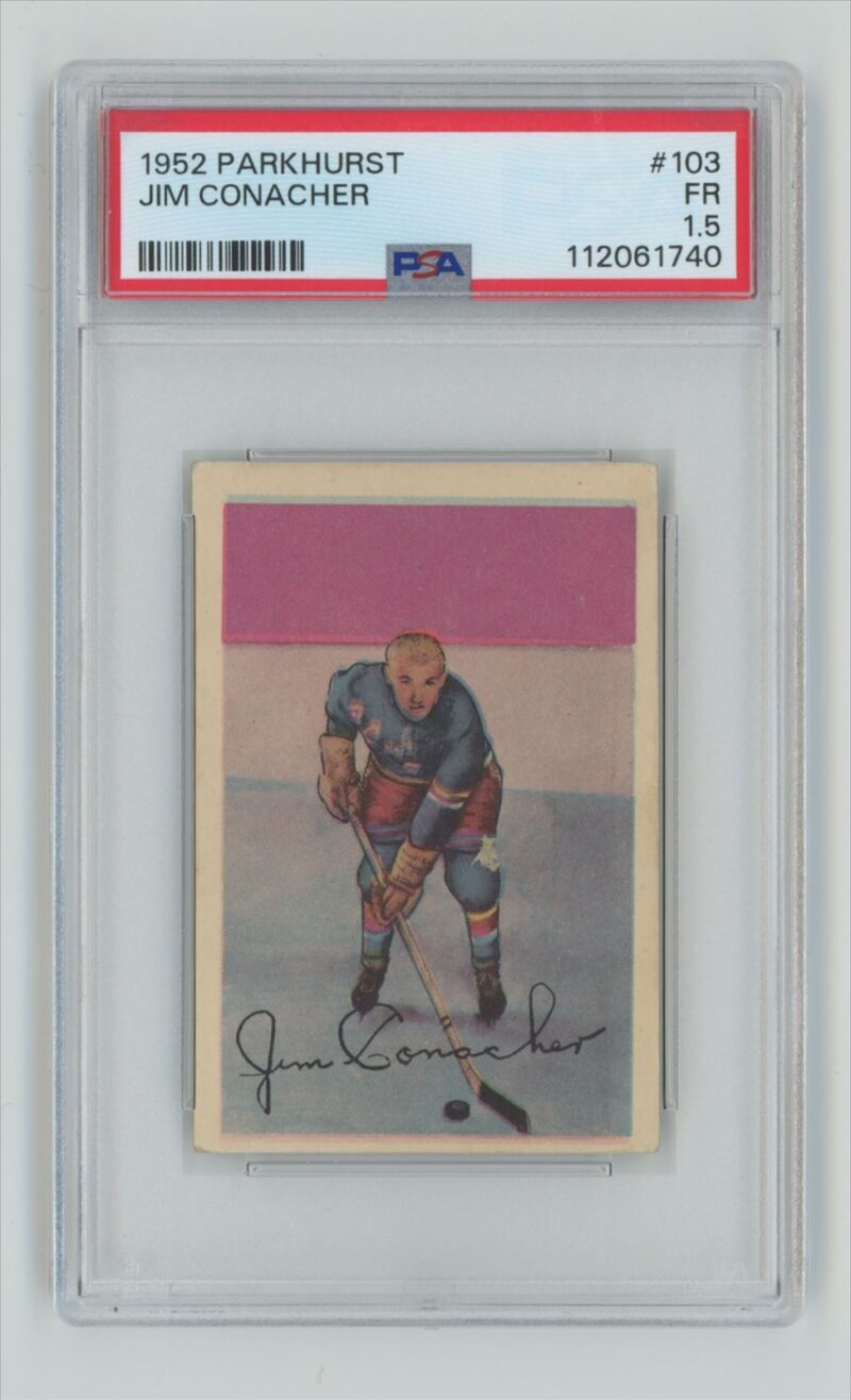 1952 53 PARKHURST VINTAGE HOCKEY JIM CONACHER PSA 15 NEW YORK RANGERS 103 286685205314