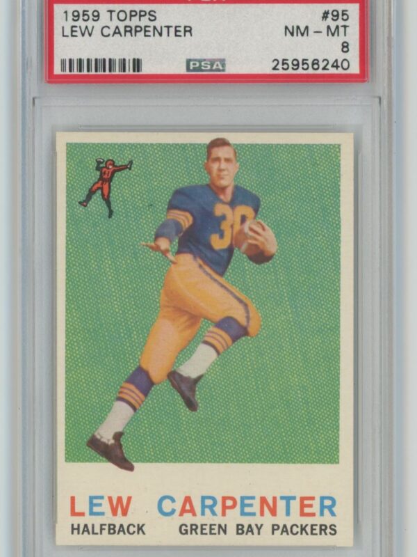 1959 TOPPS LEW CARPENTER ROOKIE RARE GRADED CARD PSA 8 GREEN BAY PACKERS #95 .