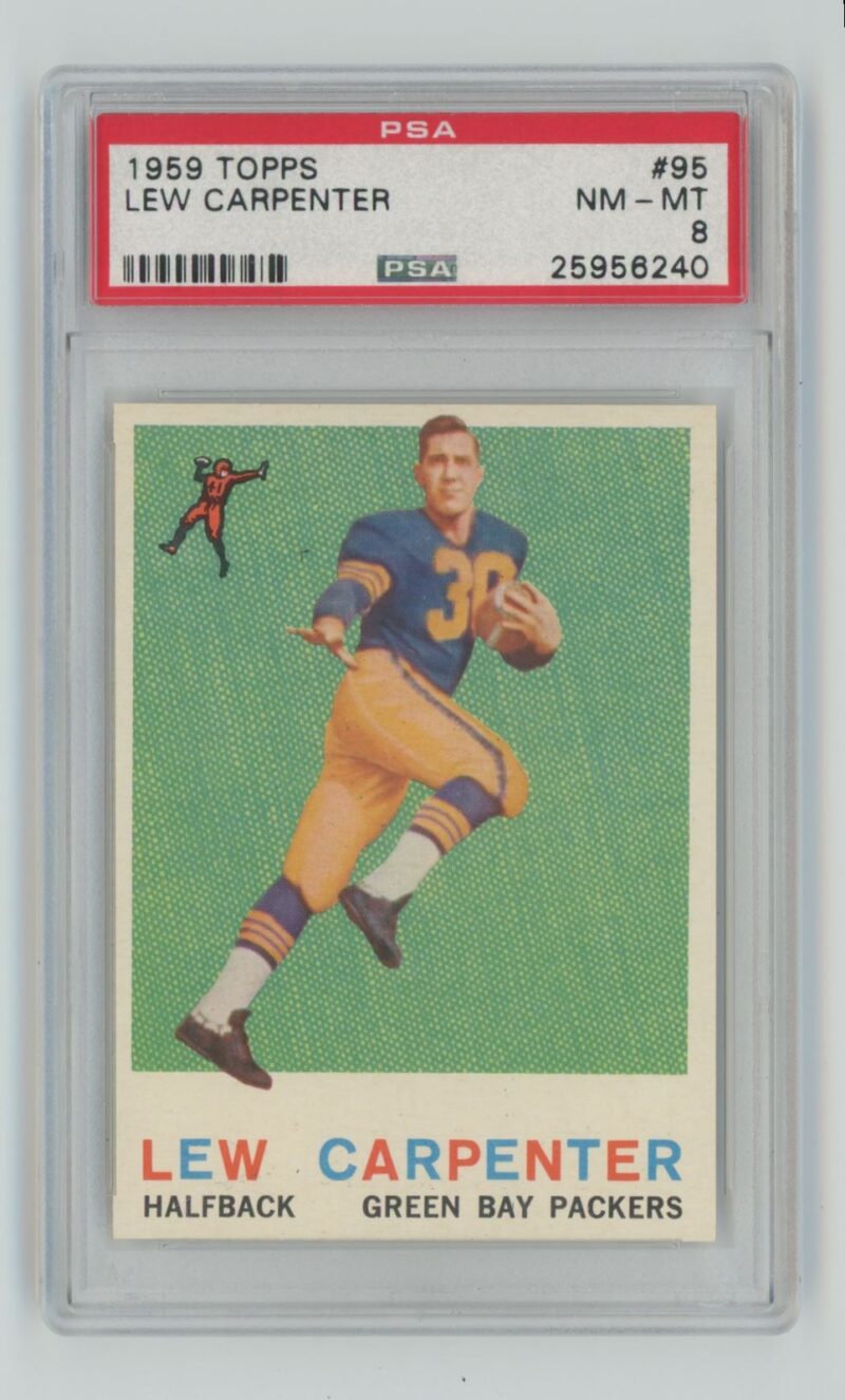1959 TOPPS LEW CARPENTER ROOKIE RARE GRADED CARD PSA 8 GREEN BAY PACKERS #95 .