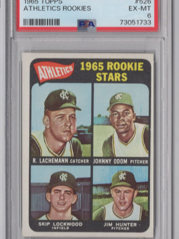 1965 3-15 RENE LACHEMANN/JOHNNY ODOM/SKIP LOCKWOOD/JIM HUNTER ROOKIE PSA 6