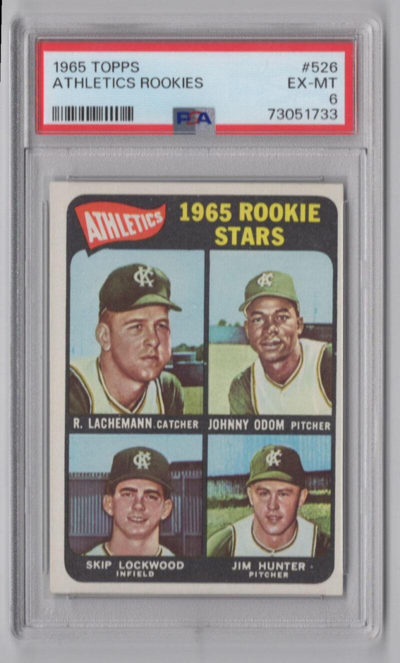 1965 3-15 RENE LACHEMANN/JOHNNY ODOM/SKIP LOCKWOOD/JIM HUNTER ROOKIE PSA 6