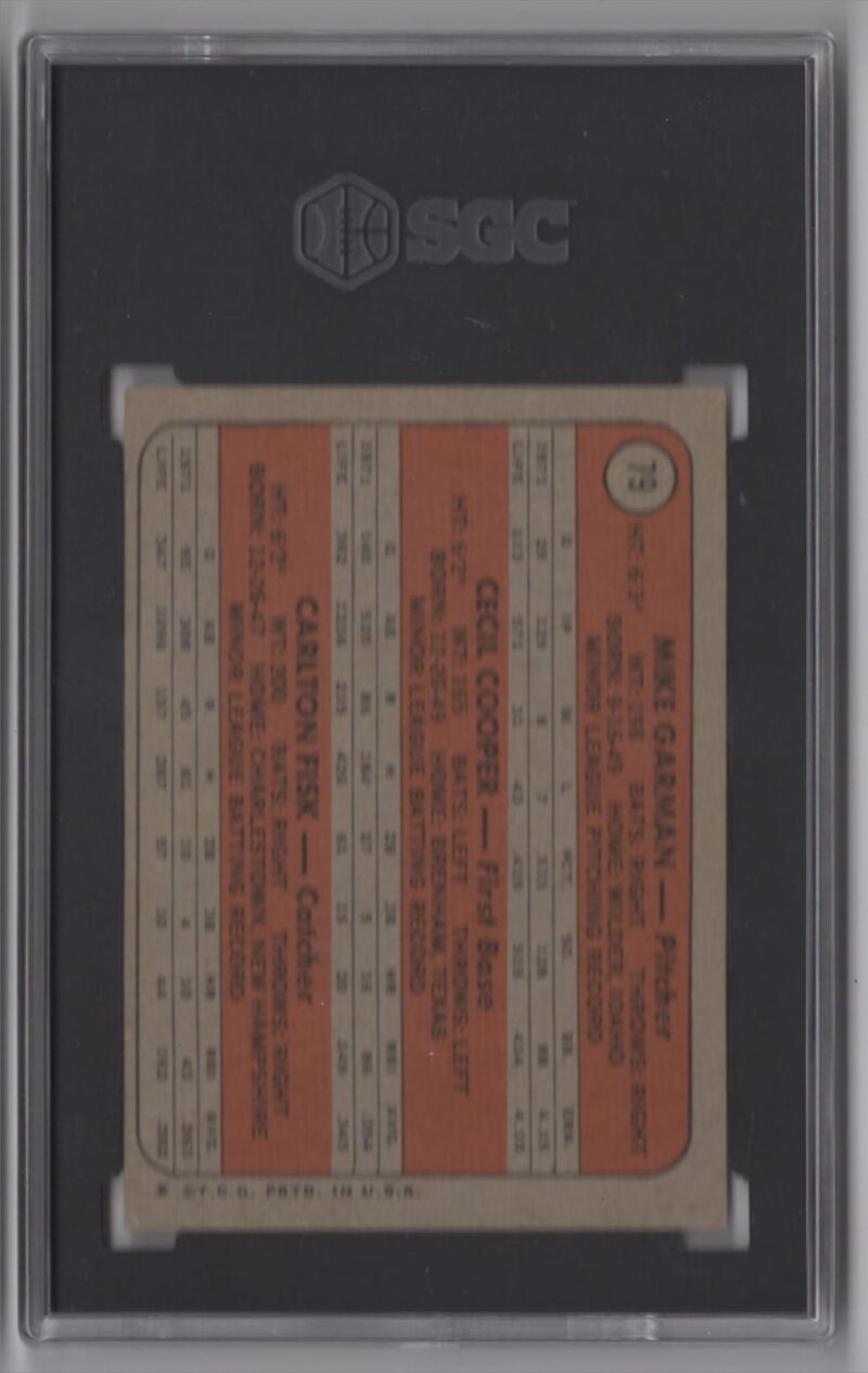 1972 TOPPS 3-15 CARLTON FISK ROOKIE SGC 4.5 BOSTON RED SOX #79 - Image 3