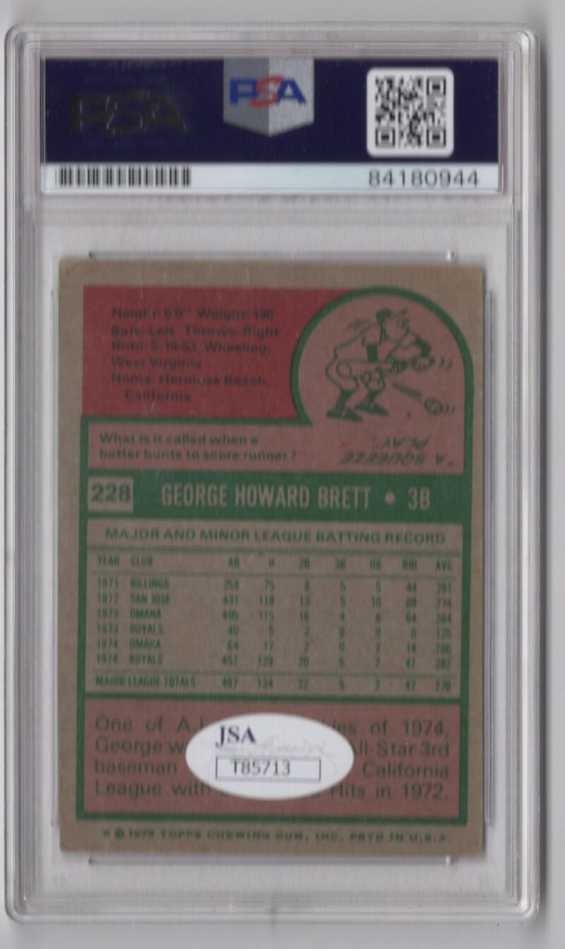 1975 TOPPS GEORGE BRETT ROOKIE AUTO PSA KANSAS CITY ROYALS #228 HAND SIGNED - Image 3