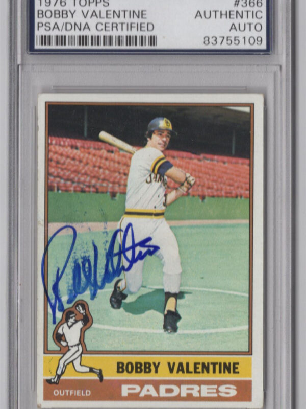 1976 TOPPS 3-15 BOBBY VALENTINE AUTO PSA SAN DIEGO PADRES #366 AUTO