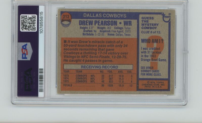 1976 TOPPS DREW PEARSON PSA 4 DALLAS COWBOYS #313 - Image 3