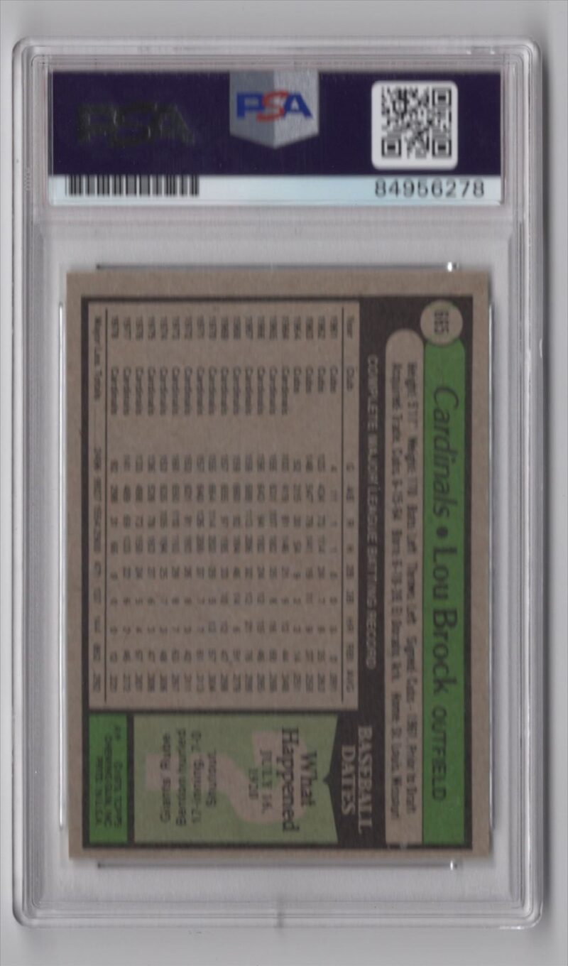 1979 TOPPS 3 15 LOU BROCK AUTO PSA ST LOUIS CARDINALS 665 INSCRIBED HOF 85 286366670614 2