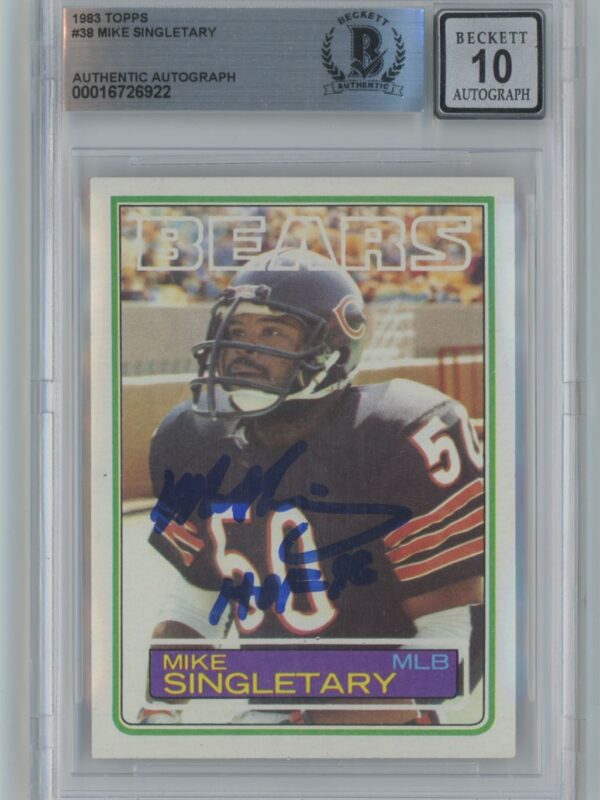 1983 TOPPS MIKE SINGLETARY ROOKIE AUTO BECKETT 10 CHICAGO BEARS #38 INSCRIBED