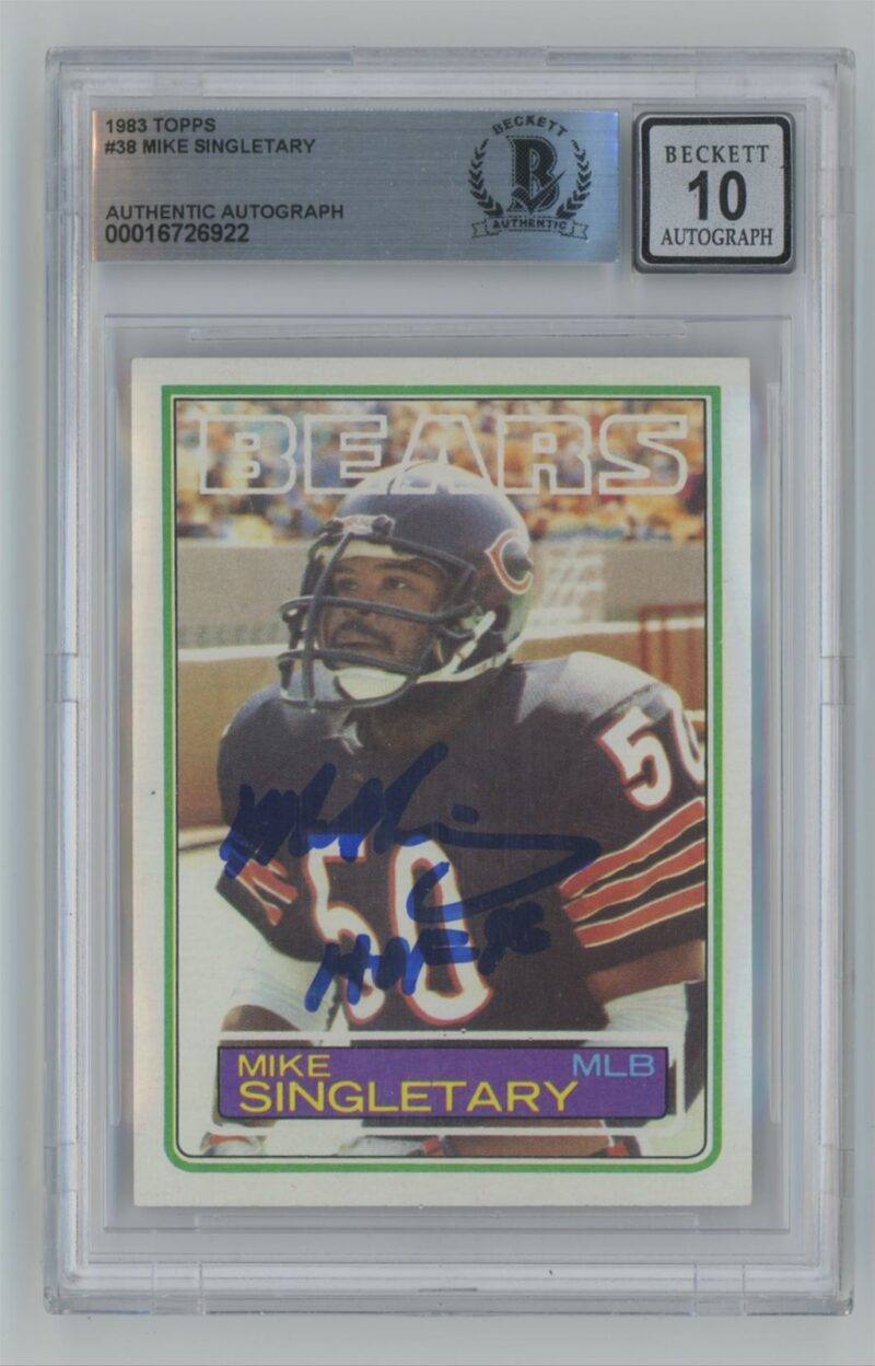 1983 TOPPS MIKE SINGLETARY ROOKIE AUTO BECKETT 10 CHICAGO BEARS #38 INSCRIBED