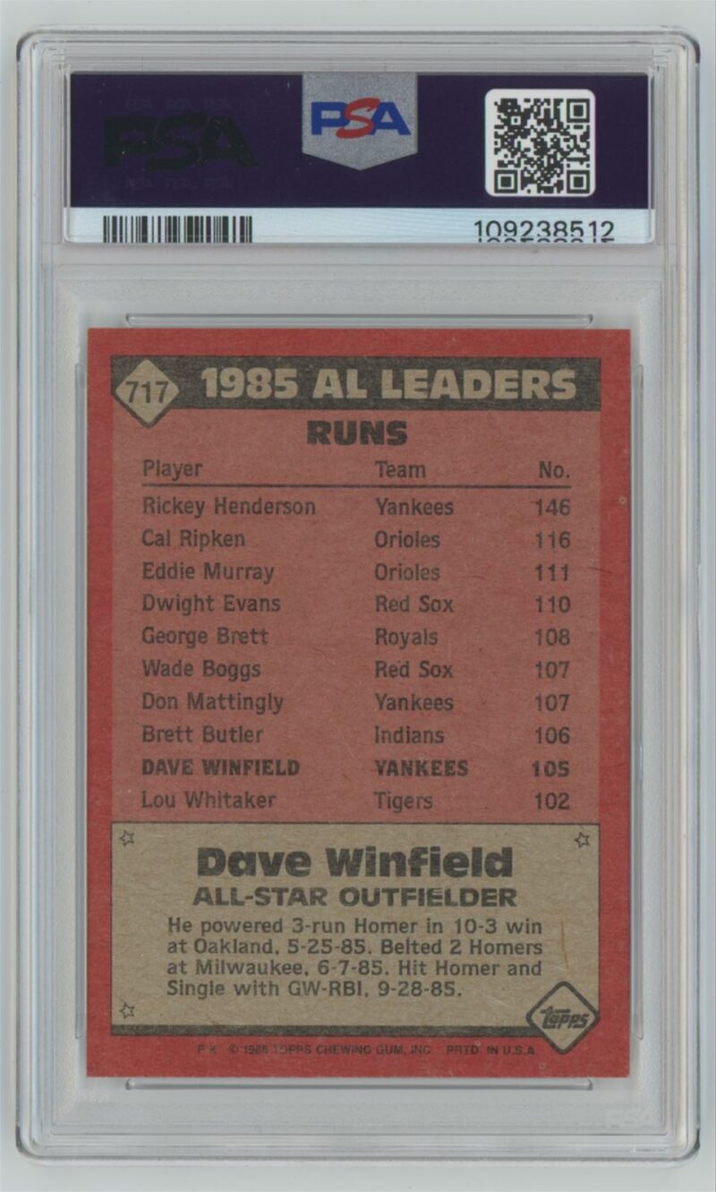 1986 TOPPS DAVE WINFIELD PSA 8 NEW YORK YANKEES #717 POP 18, TOTAL POP 84 - Image 3