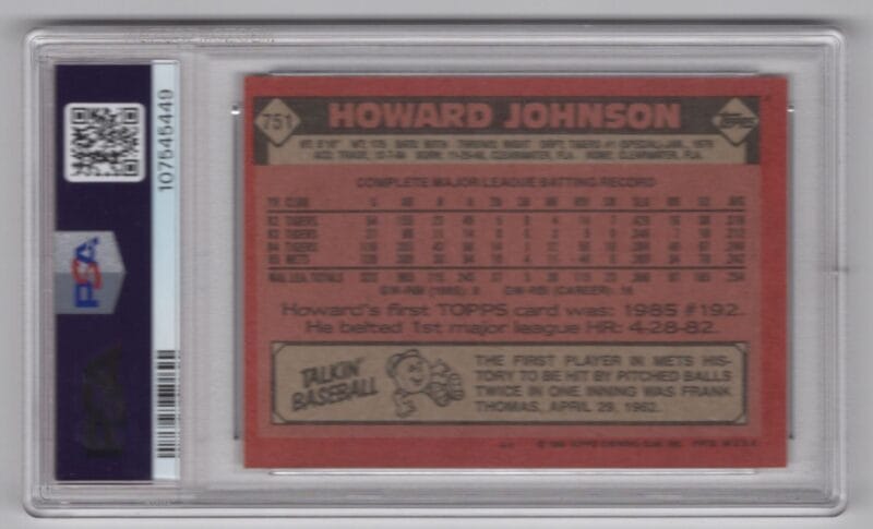 1986 TOPPS HOWARD JOHNSON PSA 7 NEW YORK METS #751 POP - Image 3