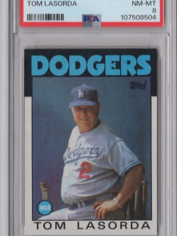 1986 TOPPS TOMMY LASORDA PSA 8 LOS ANGELES DODGERS #291 TOTAL POP ONLY 56