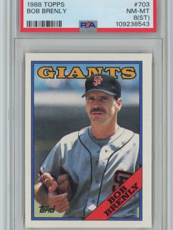 1988 TOPPS BOB BRENLY PSA 8 SAN FRANCISCO GIANTS #703 MINOR GUM STAIN FROM