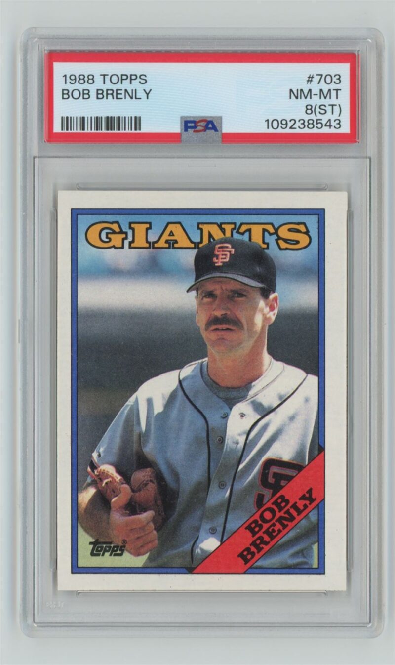 1988 TOPPS BOB BRENLY PSA 8 SAN FRANCISCO GIANTS #703 MINOR GUM STAIN FROM