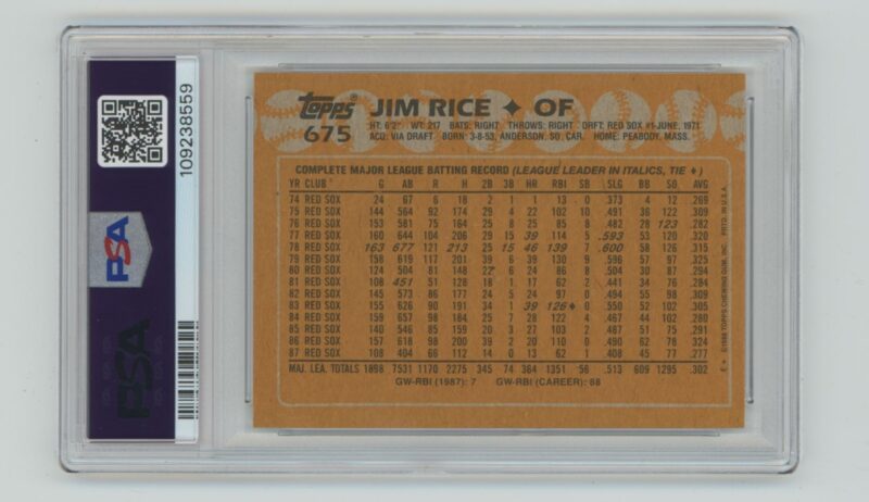 1988 TOPPS JIM RICE PSA 7 BOSTON RED SOX #675 POP 5, TOTAL POP 121 - Image 3