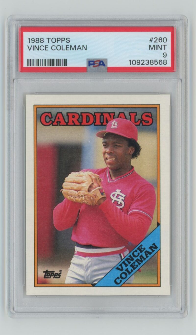 1988 TOPPS VINCE COLEMAN PSA 9 ST. LOUIS CARDINALS #260 POP 4, ONLY 4 HIGHER