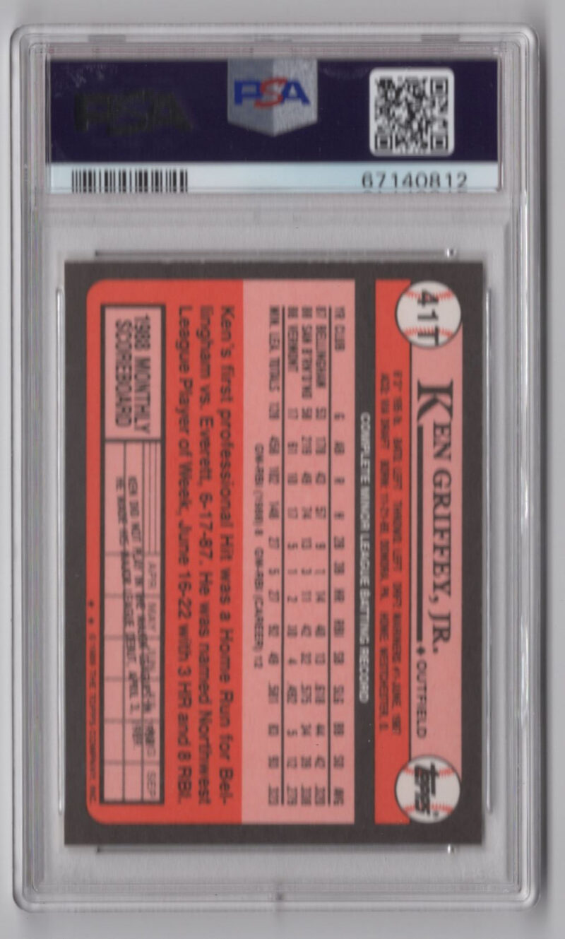 1989 TOPPS 3-15 KEN GRIFFEY JR. ROOKIE AUTO PSA 9 SEATTLE MARINERS #41T - Image 3