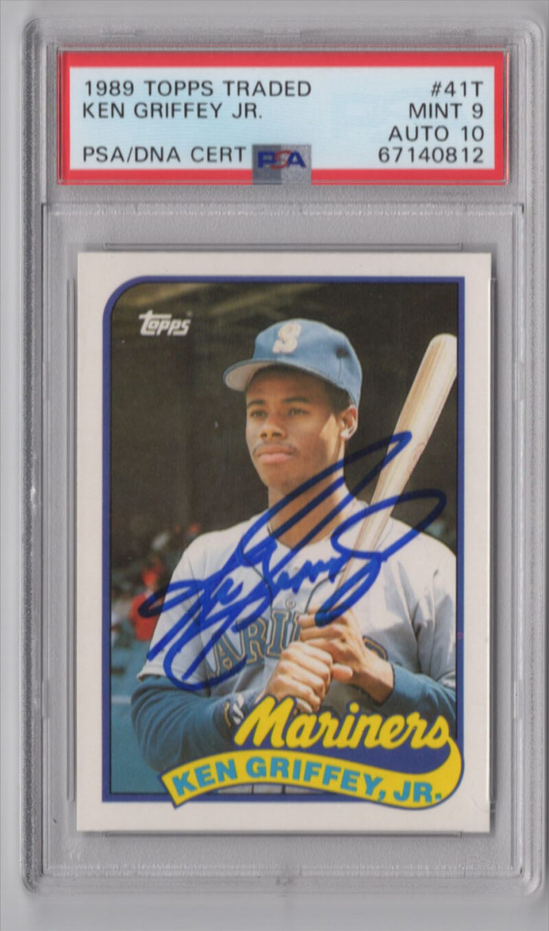 1989 TOPPS 3-15 KEN GRIFFEY JR. ROOKIE AUTO PSA 9 SEATTLE MARINERS #41T