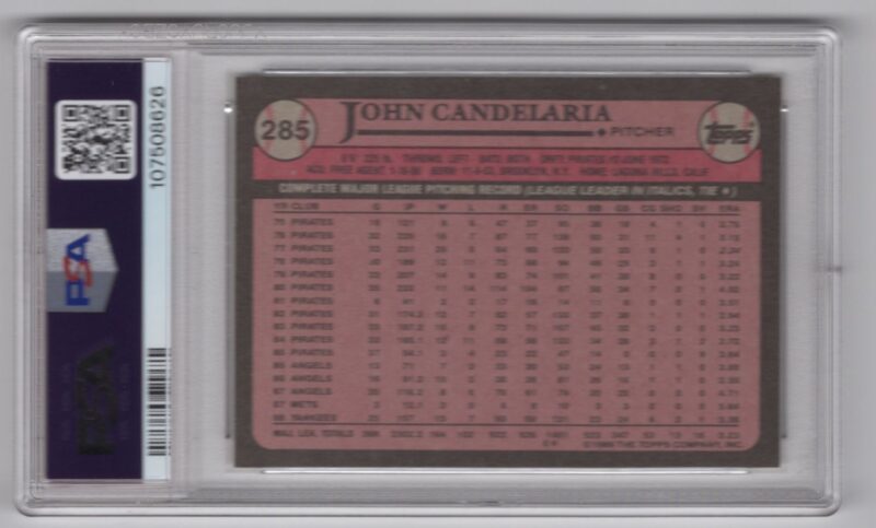 1989 TOPPS JOHN CANDELARIA PSA 8 NEW YORK YANKEES #285 POP 1 ONLY 4 HIGHER - Image 3