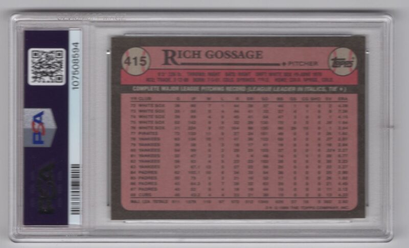 1989 TOPPS RICH GOOSE GOSSAGE PSA 8 CHICAGO CUBS #415 POP 8 - Image 3
