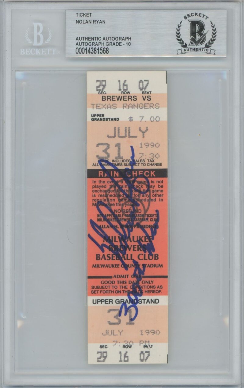 1990 MLB GAME TICKET NOLAN RYAN AUTO 300TH WIN GAME TICKET 00014381568 BECKETT