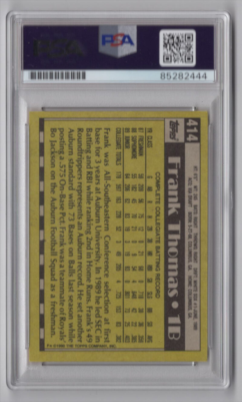 1990 Topps Frank Thomas Rookie PSA 10 Chicago White Sox #414 - Image 3