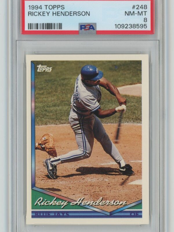 1994 TOPPS RICKEY HENDERSON PSA 8 TORONTO BLUE JAYS #248