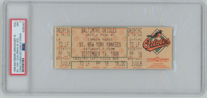 1998 CAL RIPKEN HISTORICAL ACHIEVMENTS CAL RIPKEN JR. CAL RIPKEN LAST GAME FOR