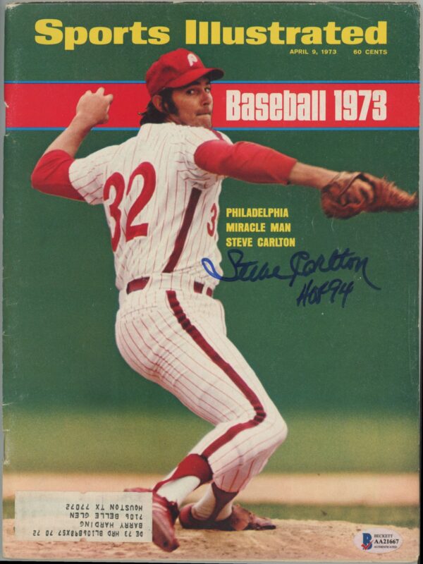 STEVE CARLTON AUTOGRAPHED ORIGINAL APRIL 9 1973 SPORTS ILLUSTRATED - BECKETT