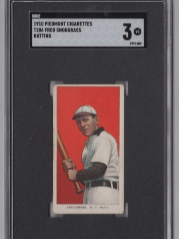 1910 PIEDMONT WHITE BORDER FRED SNODGRASS SGC 3 NEW YORK BATTING