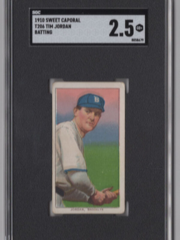 1910 SWEET CAPORAL WHITE BORDER TIM JORDAN SGC 2.5 BROOKLYN BATTING