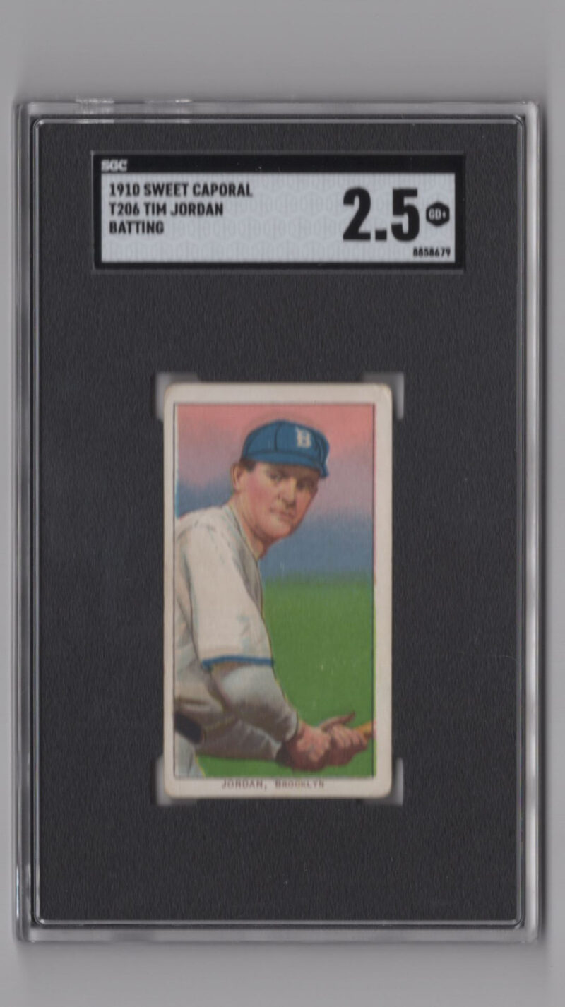 1910 SWEET CAPORAL WHITE BORDER TIM JORDAN SGC 2.5 BROOKLYN BATTING