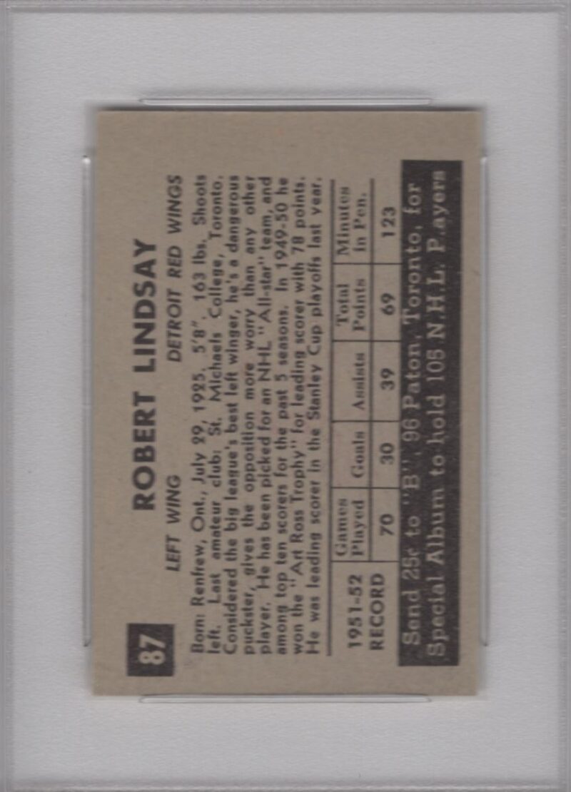 1952 53 PARKHURST TED LINSAY PSA 8 DETROIT RED WINGS 87 POP 23 286685204065 2