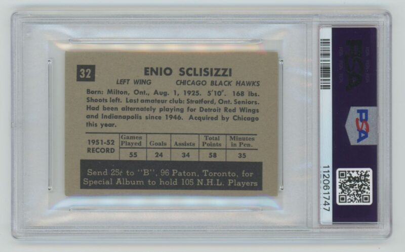 1952 53 PARKHURST VINTAGE HOCKEY ENIO SCLISIZZI PSA 5 CHICAGO BLACKHAWKS 32 286685205325 2