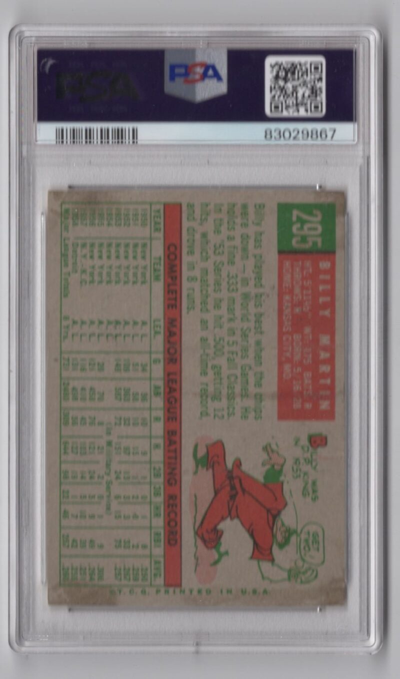 1959 TOPPS BILLY MARTIN PSA 4 CLEVELAND INDIANS #295 - Image 3