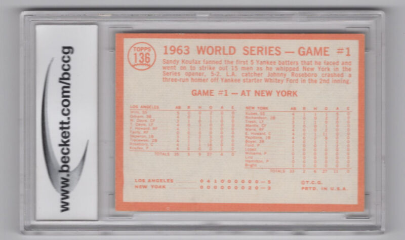 1964 3-15 SANDY KOUFAX BCCG 8 LOS ANGELES DODGERS/NEW YORK YANKEES #136 WORLD - Image 3