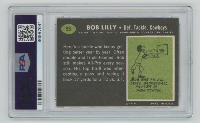 1969 TOPPS BOB LILLY ROOKIE AUTO AUTHENTIC AUTOGRAPH PSA DALLAS COWBOYS #53 - Image 3