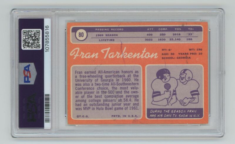 1970 TOPPS FRAN TARKENTON PSA 3 NEW YORK GIANTS 80 286685212605 2