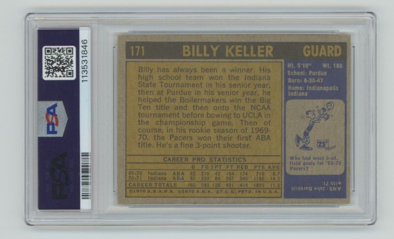 1971-72 TOPPS BILLY KELLER ROOKIE AUTO PSA INDIANA PACERS #171 MANY INSCRIPTIONS - Image 3