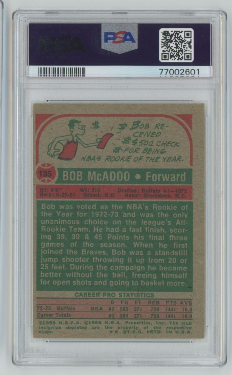 1973-74 TOPPS BOB MCADOO ROOKIE AUTO PSA BUFFALO BRAVES #135 AUTHENTIC AUTOGRAPH - Image 3