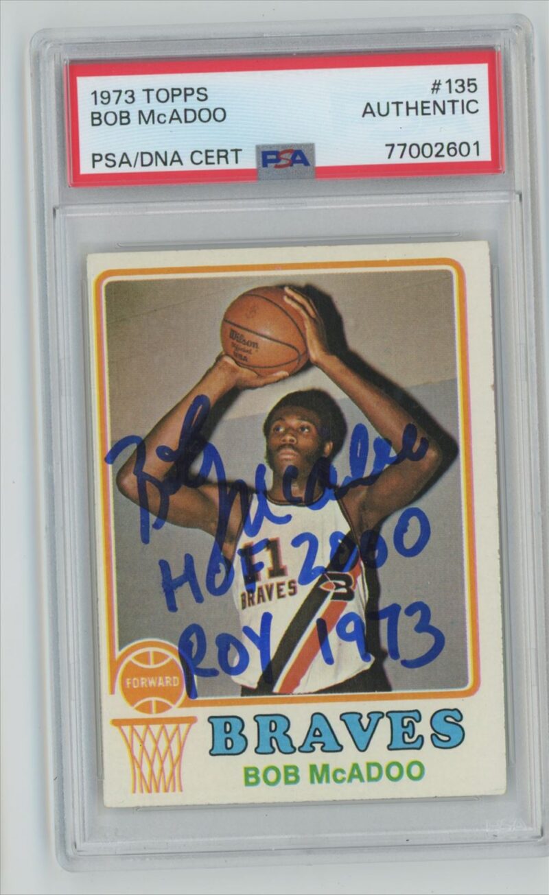 1973-74 TOPPS BOB MCADOO ROOKIE AUTO PSA BUFFALO BRAVES #135 AUTHENTIC AUTOGRAPH