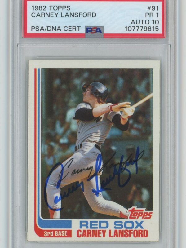 1982 TOPPS CARNEY LANSFORD AUTO PSA 1 BOSTON RED SOX #91 AUTHENTIC AUTOGRAPH