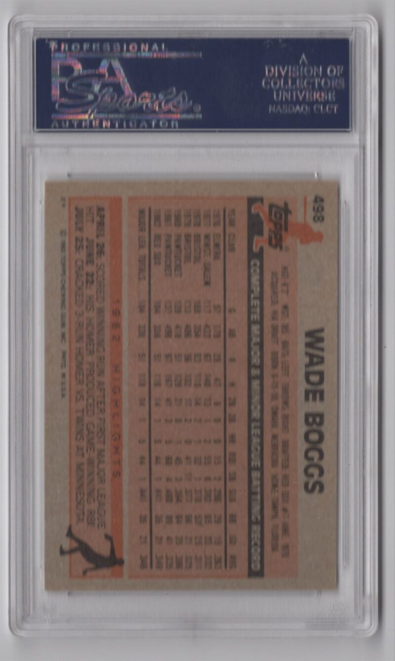 1983 TOPPS WADE BOGGS ROOKIE AUTO PSA BOSTON RED SOX #498 - Image 3
